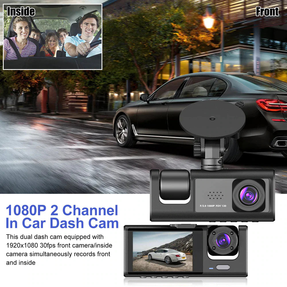 Car Dual Lens Dash Cam HD 1080P Front/Rear/Inside Video Recorder Camera G-Sensor