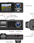 Car Dual Lens Dash Cam HD 1080P Front/Rear/Inside Video Recorder Camera G-Sensor